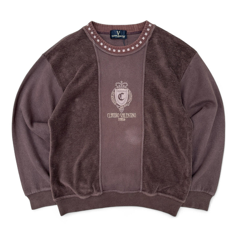 Claudio Valentino Paris Vintage Sweater – Cord - Paneled Crewneck in Braun - vintageconcierge