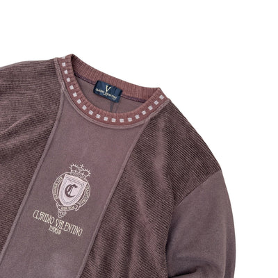 Claudio Valentino Paris Vintage Sweater – Cord - Paneled Crewneck in Braun - vintageconcierge