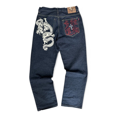 Dog Town Japanese Dragon Raw Denim Jeans - vintageconcierge