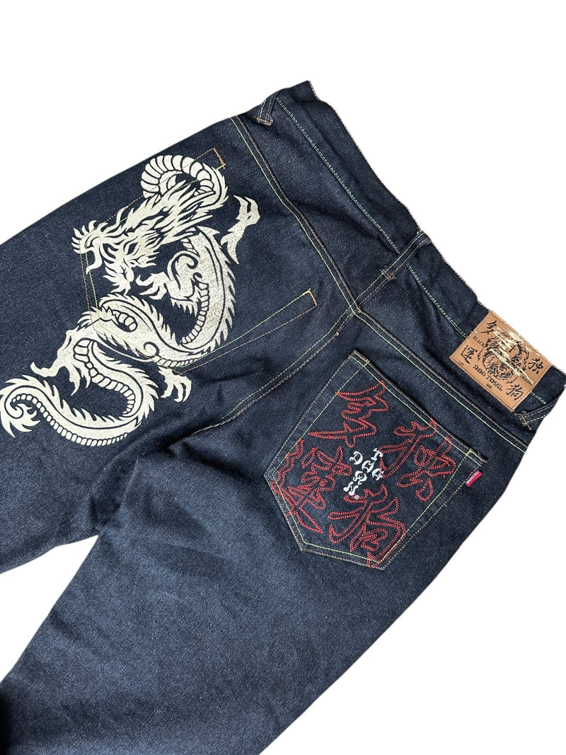 Dog Town Japanese Dragon Raw Denim Jeans - vintageconcierge