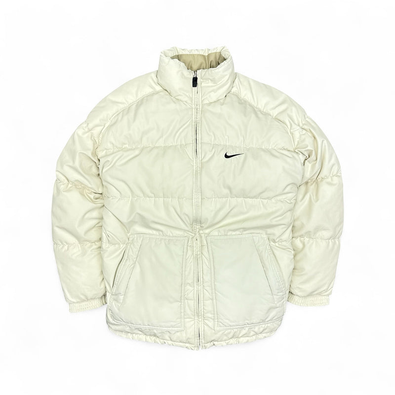 Nike Vintage 90s Rare Center-Swoosh Puffer Jacke Beige – vintageconcierge