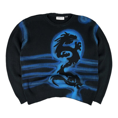 Dragon Vintage Knit Sweater Schwarz Blau - vintageconcierge