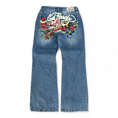 Ed Hardy Vintage Flare Jeans – Dragon Tattoo Backprint - vintageconcierge