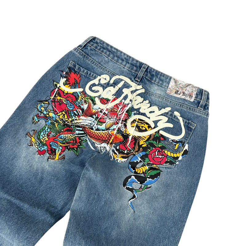 Ed Hardy Vintage Flare Jeans – Dragon Tattoo Backprint - vintageconcierge