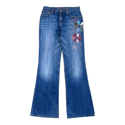 Helle, blaue Gap Y2K Bootcut Jeans für Damen in XS, mit geradem Bein und klassischem Denim-Design.