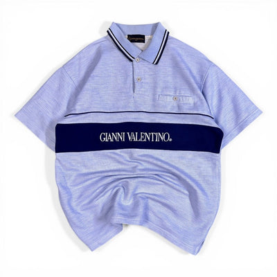Gianni Valentino Vintage Polo Shirt Logo Stripe Blau | L - vintageconcierge