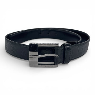 Gucci Black Guccissima GG Leather Belt Silver Buckle Size 95 - vintageconcierge
