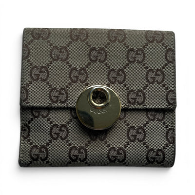 Gucci GG Canvas Eclipse Brieftasche in Beige und Pink, französisches Design, mit Logo-Details und Platz für Karten und Bargeld.