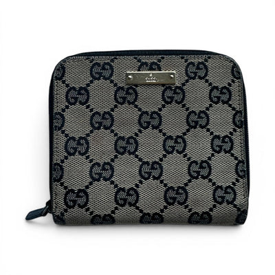 Gucci GG Canvas Geldbörse mit Metall-Leiste, französisches Design, schwarz und grau, elegante Brieftasche für Damen