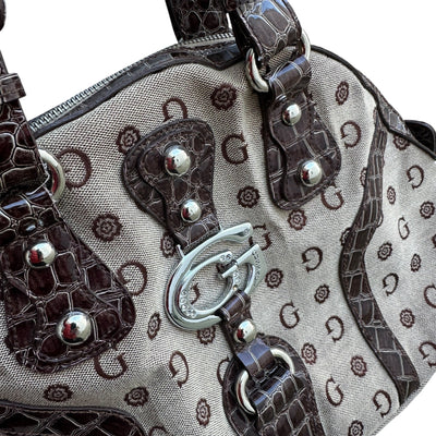 Gussaci Monogram Croc Satchel Bag - vintageconcierge