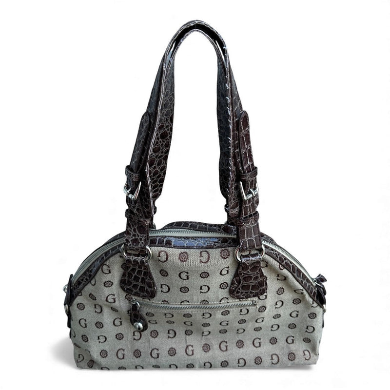 Gussaci Monogram Croc Satchel Bag - vintageconcierge
