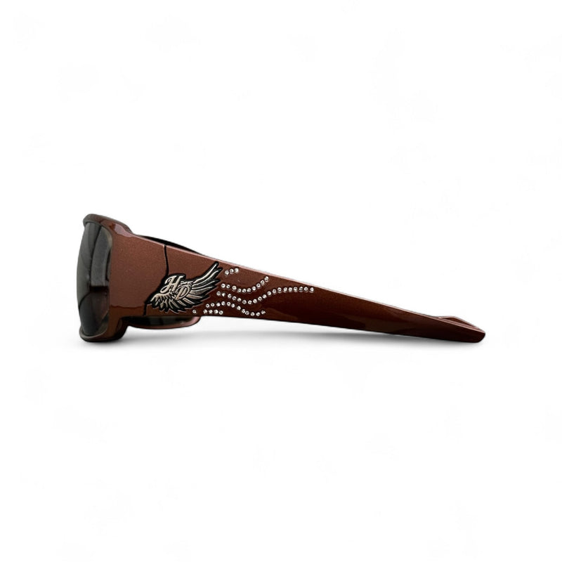 Harley Davidson Vintage Sonnenbrille Braun – Rhinestone Wing Logo Shades - vintageconcierge
