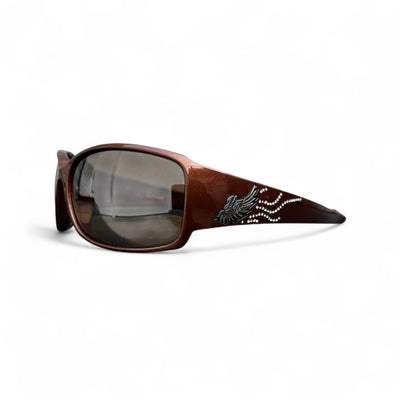 Harley Davidson Vintage Sonnenbrille Braun – Rhinestone Wing Logo Shades - vintageconcierge