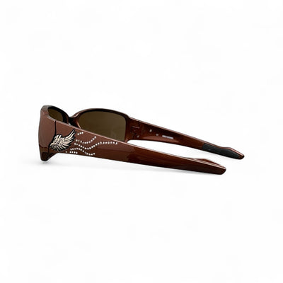 Harley Davidson Vintage Sonnenbrille Braun – Rhinestone Wing Logo Shades - vintageconcierge