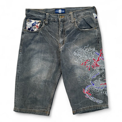 Karakuri Japanese Baggy Jeans Short Jort - vintageconcierge