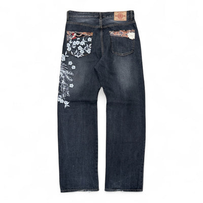 Karakuri Japanese Flower Denim Jeans - vintageconcierge