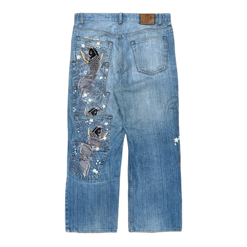 Karakuri Multipocket Japanese Baggy Jeans - vintageconcierge