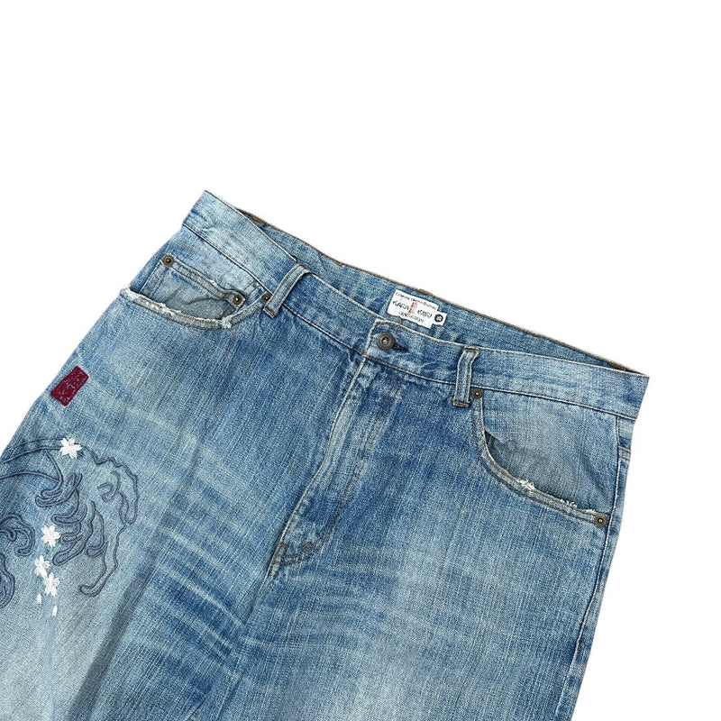 Karakuri Multipocket Japanese Baggy Jeans - vintageconcierge