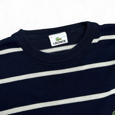 Lacoste Gestreifter Strickpullover Navy - vintageconcierge