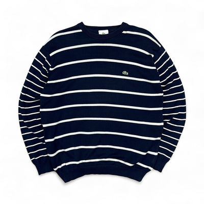 Lacoste Gestreifter Strickpullover Navy - vintageconcierge