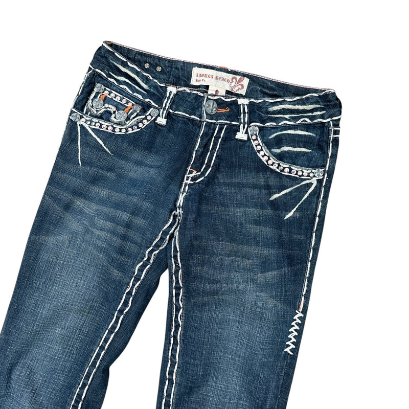 Laguna Beach Bootcut Jeans – Y2K Glitzerjeans mit Rhinestones & Signature - Stickerei - vintageconcierge