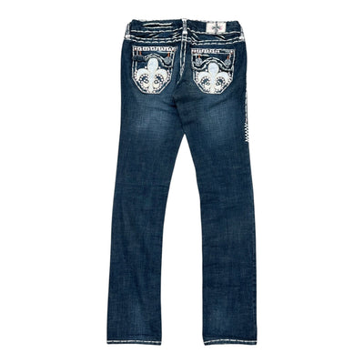 Laguna Beach Bootcut Jeans – Y2K Glitzerjeans mit Rhinestones & Signature - Stickerei - vintageconcierge