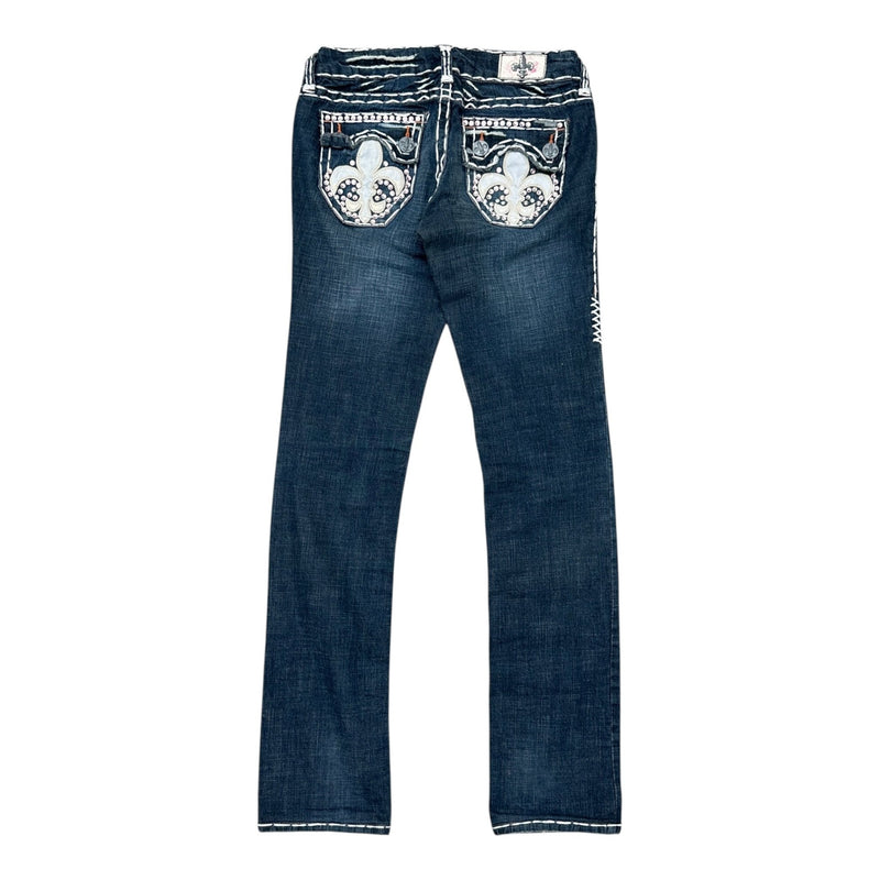 Laguna Beach Bootcut Jeans – Y2K Glitzerjeans mit Rhinestones & Signature - Stickerei - vintageconcierge