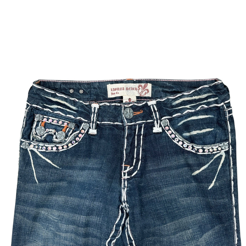 Laguna Beach Bootcut Jeans – Y2K Glitzerjeans mit Rhinestones & Signature - Stickerei - vintageconcierge