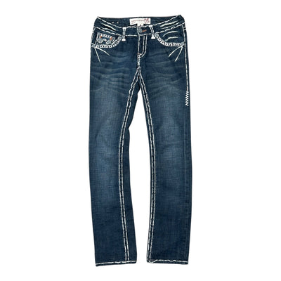 Laguna Beach Bootcut Jeans – Y2K Glitzerjeans mit Rhinestones & Signature - Stickerei - vintageconcierge