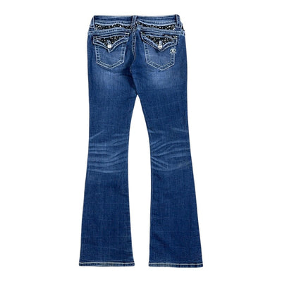Miss Me Y2K Low Waist Bootcut Jeans in Größe M, helle Denim-Jeans mit niedriger Taille und leicht ausgestelltem Bein.