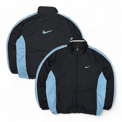 Nike Vintage 90s Center - Swoosh Trackjacke Schwarz BabyBlau - vintageconcierge