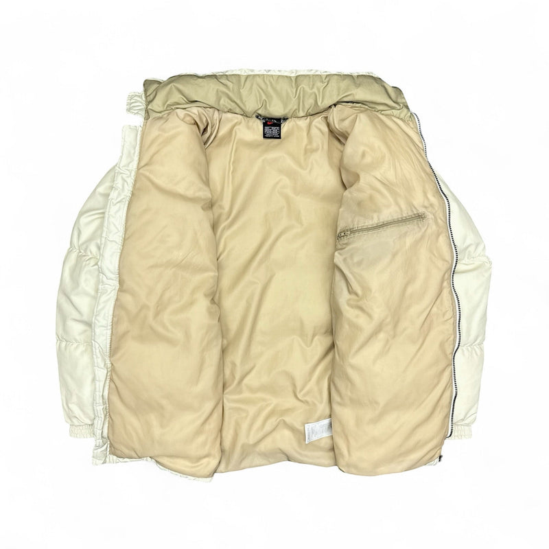 Nike Vintage 90s Rare Center - Swoosh Puffer Jacke Beige - vintageconcierge