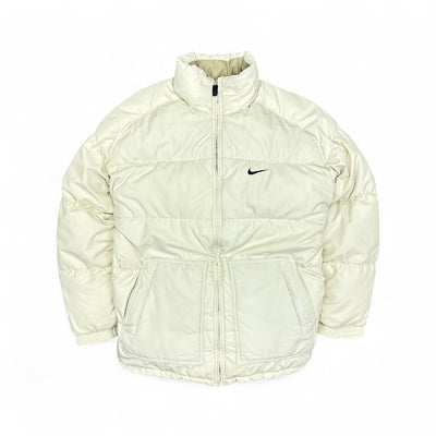 Nike Vintage 90s Rare Center - Swoosh Puffer Jacke Beige - vintageconcierge