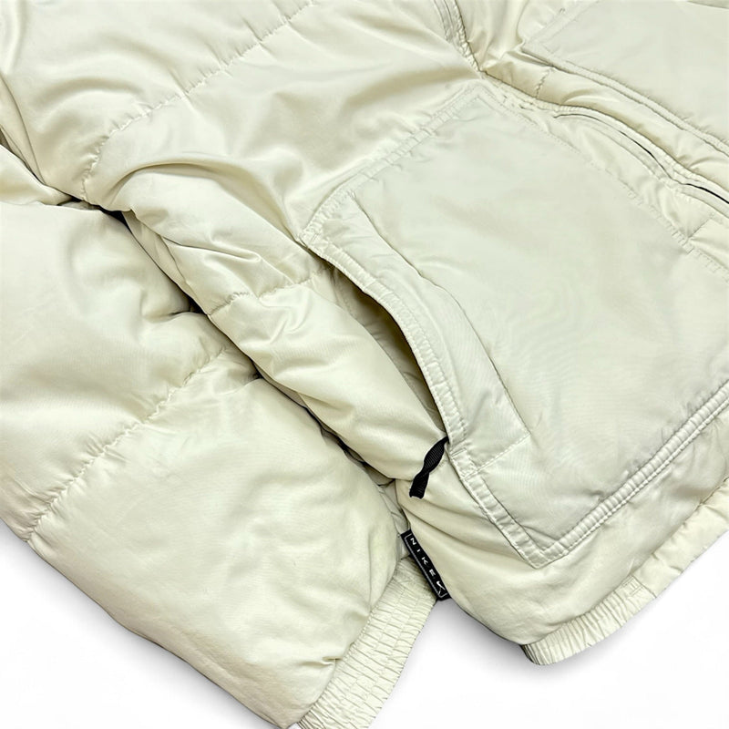 Nike Vintage 90s Rare Center - Swoosh Puffer Jacke Beige - vintageconcierge