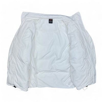 Nike Vintage 90s Rare Down Spellout Pufferjacke Weiß - vintageconcierge