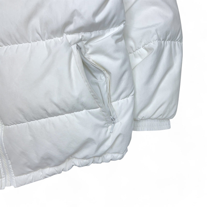 Nike Vintage 90s Rare Down Spellout Pufferjacke Weiß - vintageconcierge