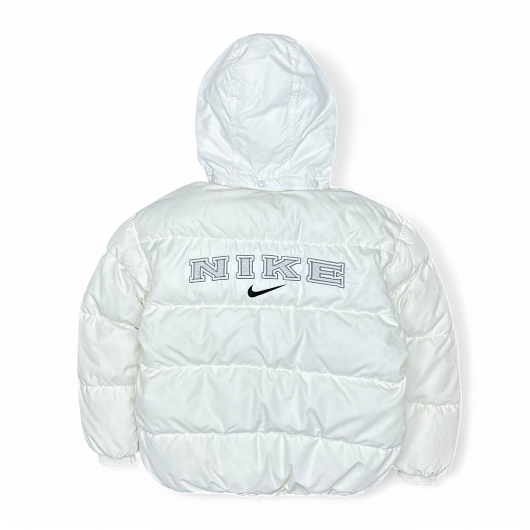 Nike Vintage 90s Rare Down Spellout Pufferjacke Weiß