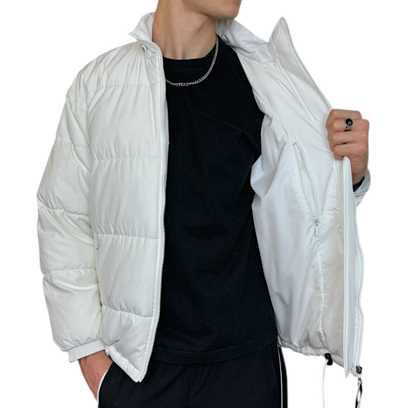 Nike Vintage 90s Rare Down Spellout Pufferjacke Weiß - vintageconcierge