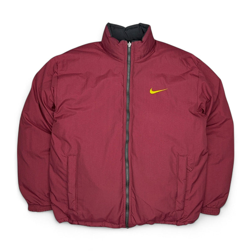 Nike Vintage 90s Rare Spellout Reversible Down PufferJacke Schwarz Rot - vintageconcierge