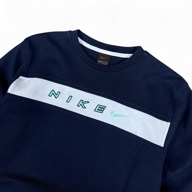 Nike Vintage 90s Rare Spellout Sweater Navy - vintageconcierge