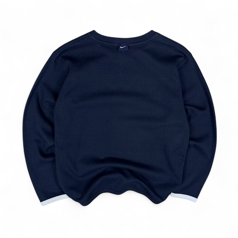 Nike Vintage 90s Rare Spellout Sweater Navy - vintageconcierge