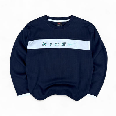 Nike Vintage 90s Rare Spellout Sweater Navy - vintageconcierge