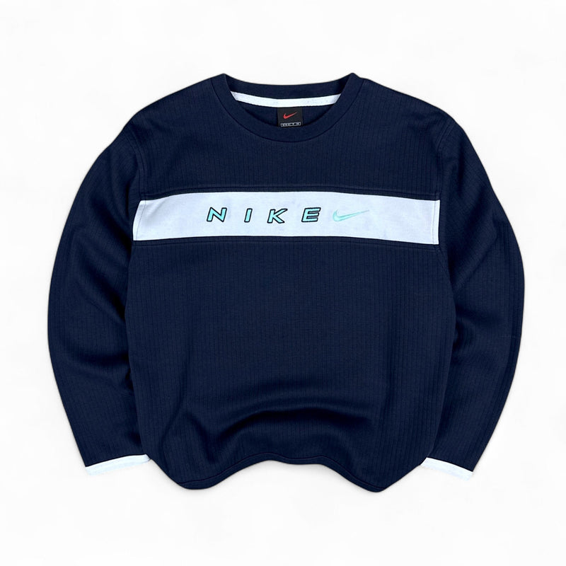 Nike Vintage 90s Rare Spellout Sweater Navy - vintageconcierge
