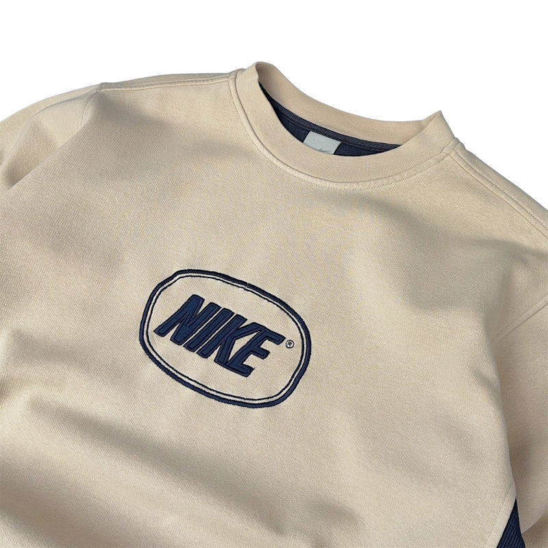 Nike Vintage Y2K BoxLogo Sweater Beige Navy - vintageconcierge