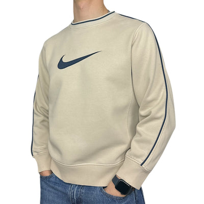 Nike Vintage Y2K Center - Swoosh Sweater Beige Navy - vintageconcierge