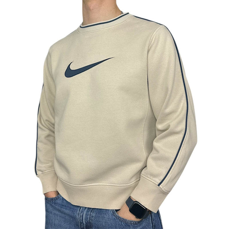 Nike Vintage Y2K Center - Swoosh Sweater Beige Navy - vintageconcierge