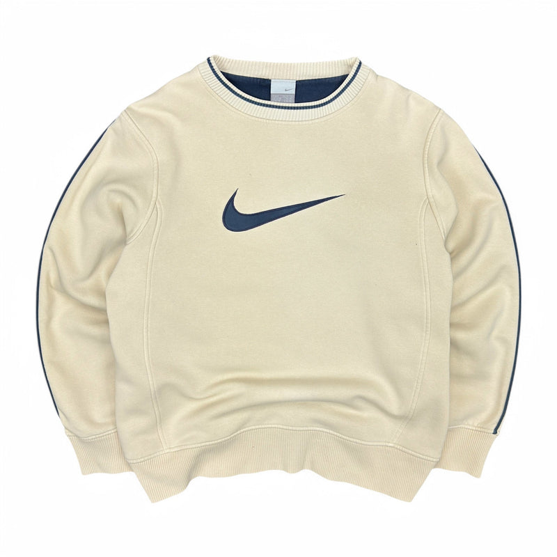 Nike Vintage Y2K Center - Swoosh Sweater Beige Navy - vintageconcierge