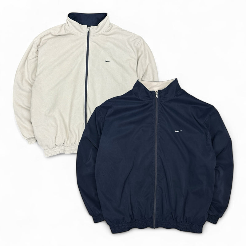 Nike Vintage Y2K Reversible Fleece Trackjacke Navy Beige - vintageconcierge