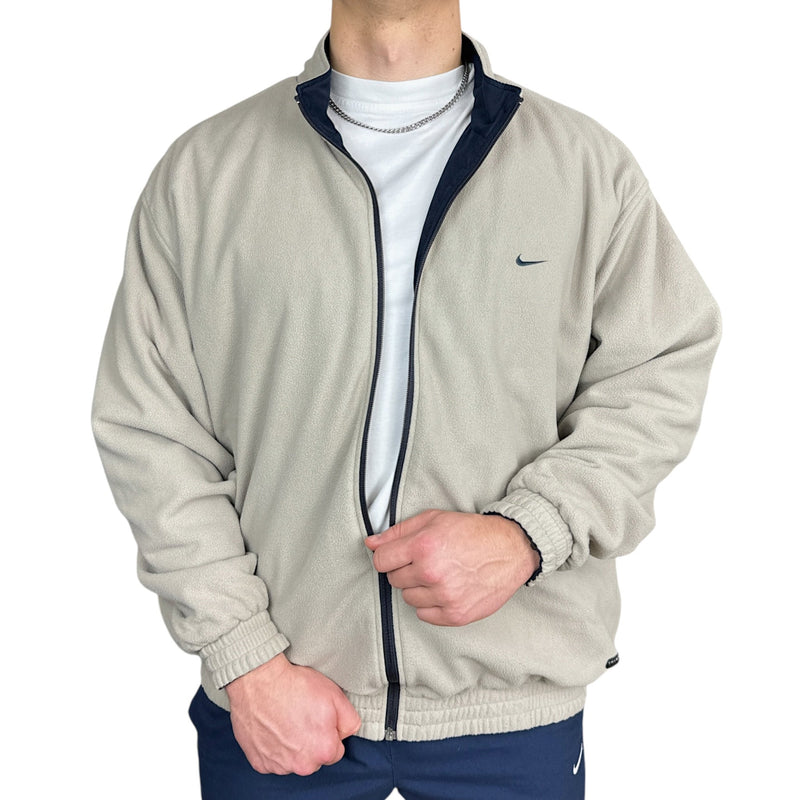 Nike Vintage Y2K Reversible Fleece Trackjacke Navy Beige - vintageconcierge