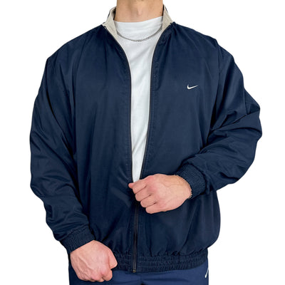 Nike Vintage Y2K Reversible Fleece Trackjacke Navy Beige - vintageconcierge